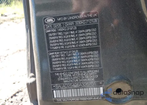 2005 Land Rover Lr3 Se from USA, damaged, VIN SALAD25405A326701